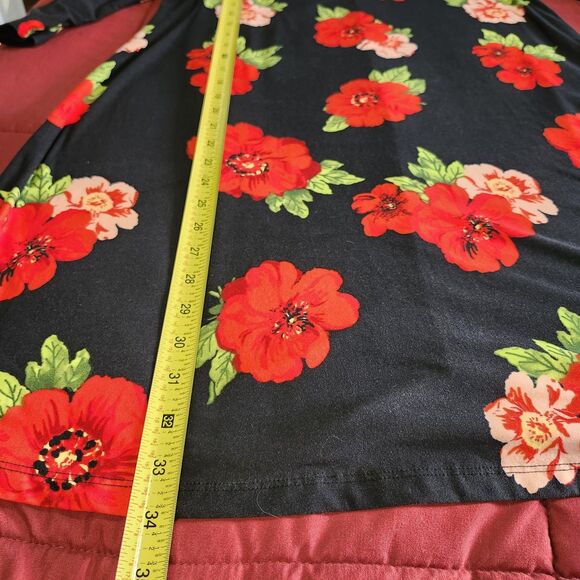 Bobbie Brooks Floral Tunic Dress Medium Black Red Pink 3/4 Sleeve Soft... - Picture 7 of 8